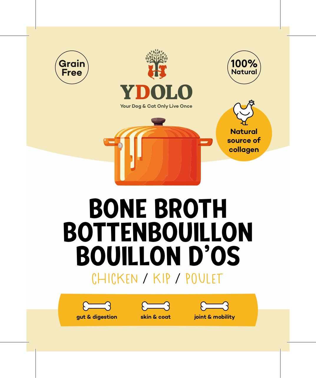 YDOLO Bottenbouillon / bouillon d'os BIO Kip / Poulet, 230ml